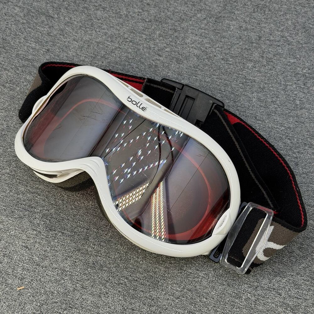 Vintage Bolle Ski Goggles White Frame Red Tinted Lens Snowboard Winter Sports